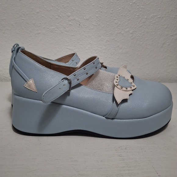 New Heart Valentine Mary jane Platform Shoes Light Blue - Picture 8 of 10